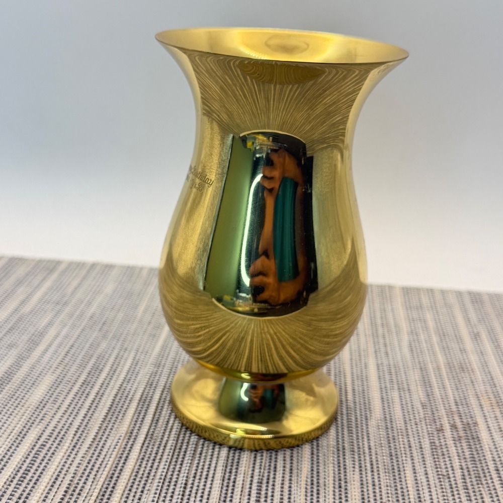 International Giftwares Solid Brass Bud‎ Vase 5.25in Gold Flared Rim Vintage